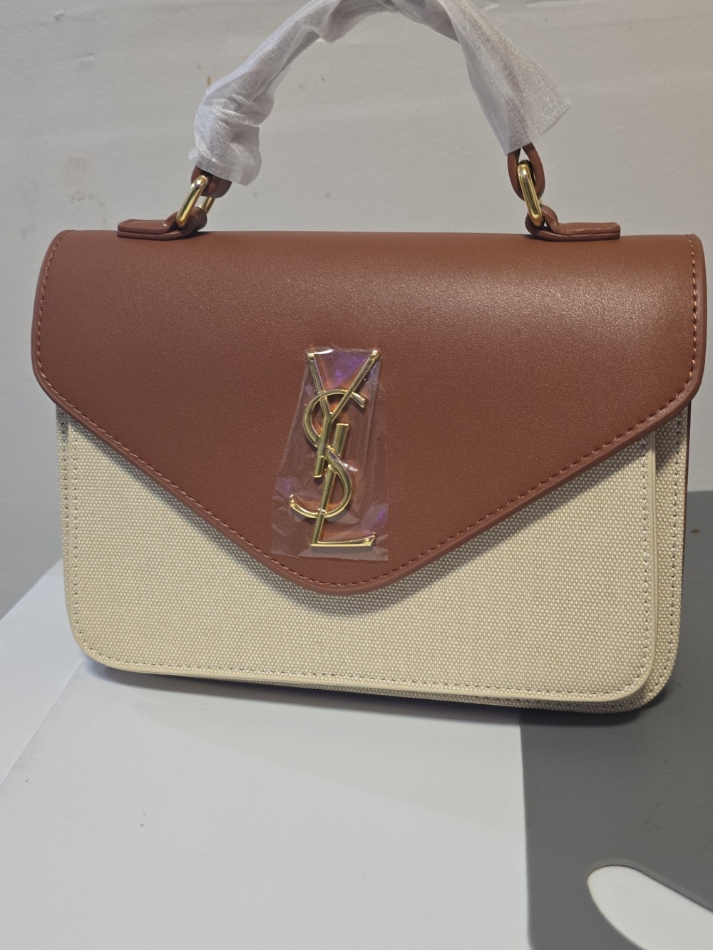 Saint Laurent-Inspired Brown & Cream Top Handle Bag